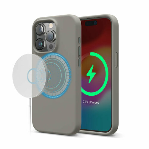 Elago для iPhone 15 Pro чехол Soft silicone (Liquid) Medium Gray (MagSafe) серый