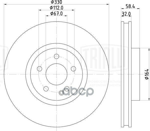 Диск торм. для а/м Mercedes Vito (W447) (14-) перед. d=330 (окраш.) (DF 155112) Trialli арт. df-155112