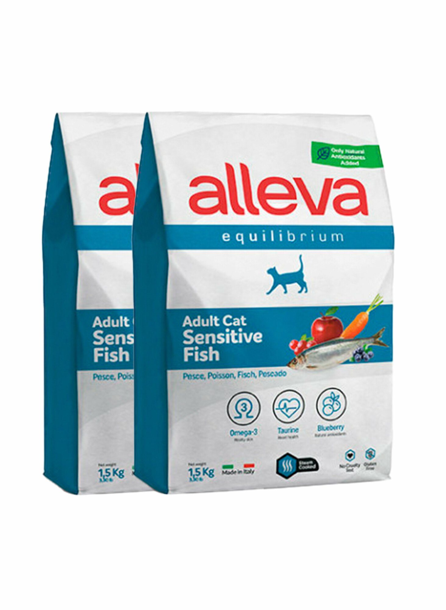 ALLEVA Полнорационный корм SENSITIVE для взрослых кошек с рыбой. 1,5 кг. х 2 шт.