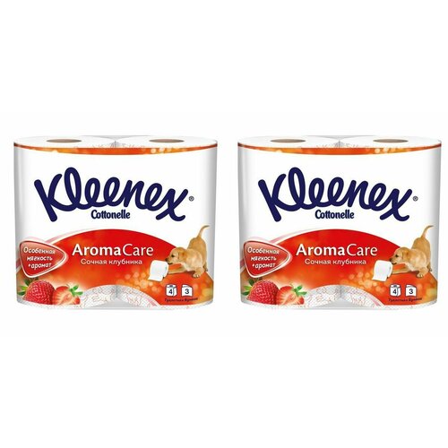 Kleenex Туалетная бумага Сочная клубника, 3 слоя, 4 рулона в упаковке, 2 уп