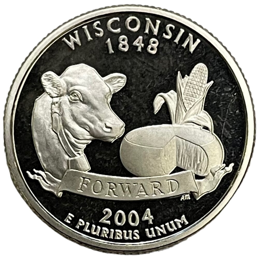 США 25 центов (1/4 доллара) 2004 г. (Квотеры 50 штатов - Висконсин) (S) (Ag) (Proof)