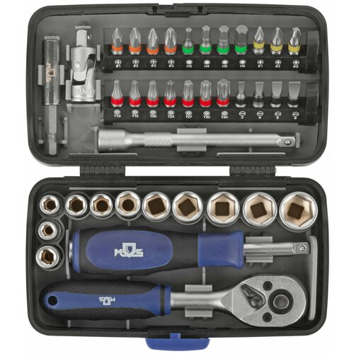 Мини-набор инструмента биты головки вороток удлинитель 38 шт пластиковый кейс 3413₽