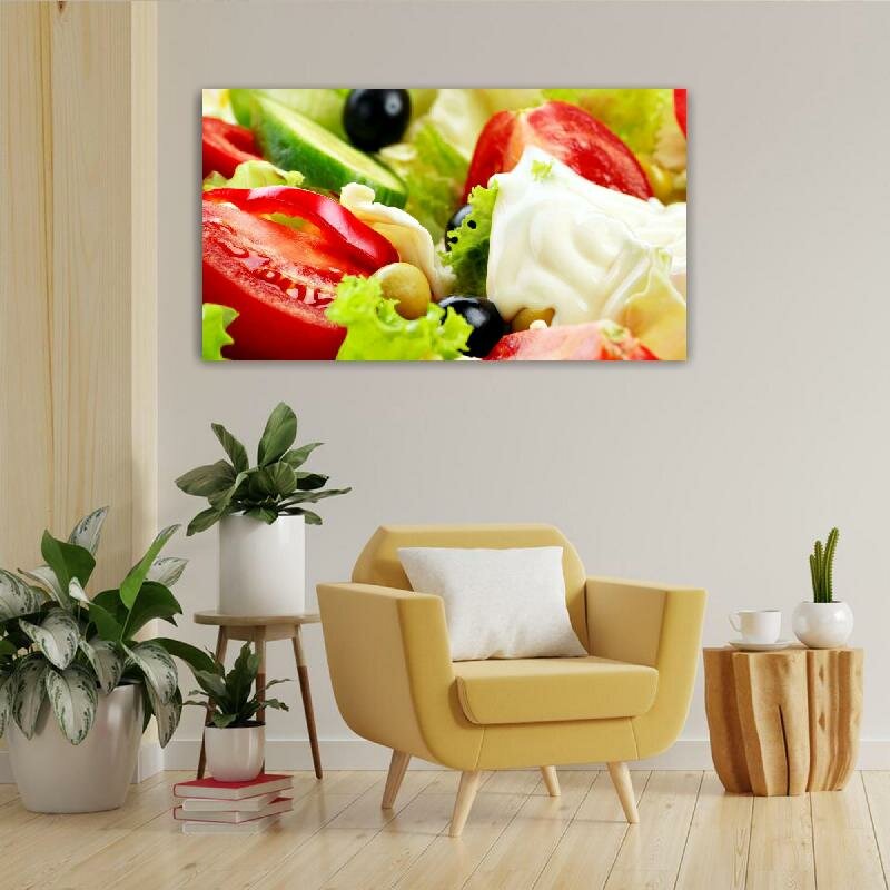 Картина на холсте 60x110 LinxOne "Салат овощи майонез" интерьерная для дома / на стену / на кухню / с подрамником