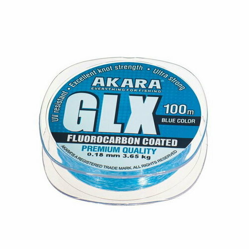 фото Леска glx premium blue, диаметр 0.18 мм, тест 3.65 кг, 100 м, голубая akara