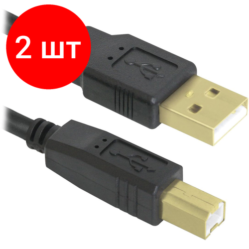 Комплект 2 шт, Кабель USB 2.0 AM-BM, 3 м, DEFENDER, 2 фильтра, для подключения принтеров, МФУ и периферии, 87431 кабель defender usb usb экранированный 3 м 1 шт черный