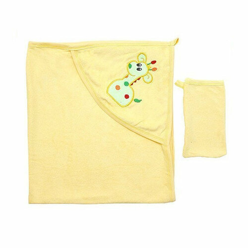 фото Универсальная махровая пеленка с рукавичкой для купания малыша (32119-2013) р-р: 100*85 желтая а мир