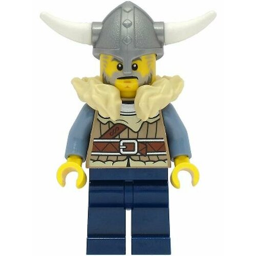 Минифигурка Lego vik040 Viking Warrior - Male, Dark Tan Jacket with Tan Fur, Dark Blue Legs, Flat Silver Helmet минифигурка lego city jungle explorer female dark orange shirt with green strap dark blue legs reddish brown ponytail cty0791