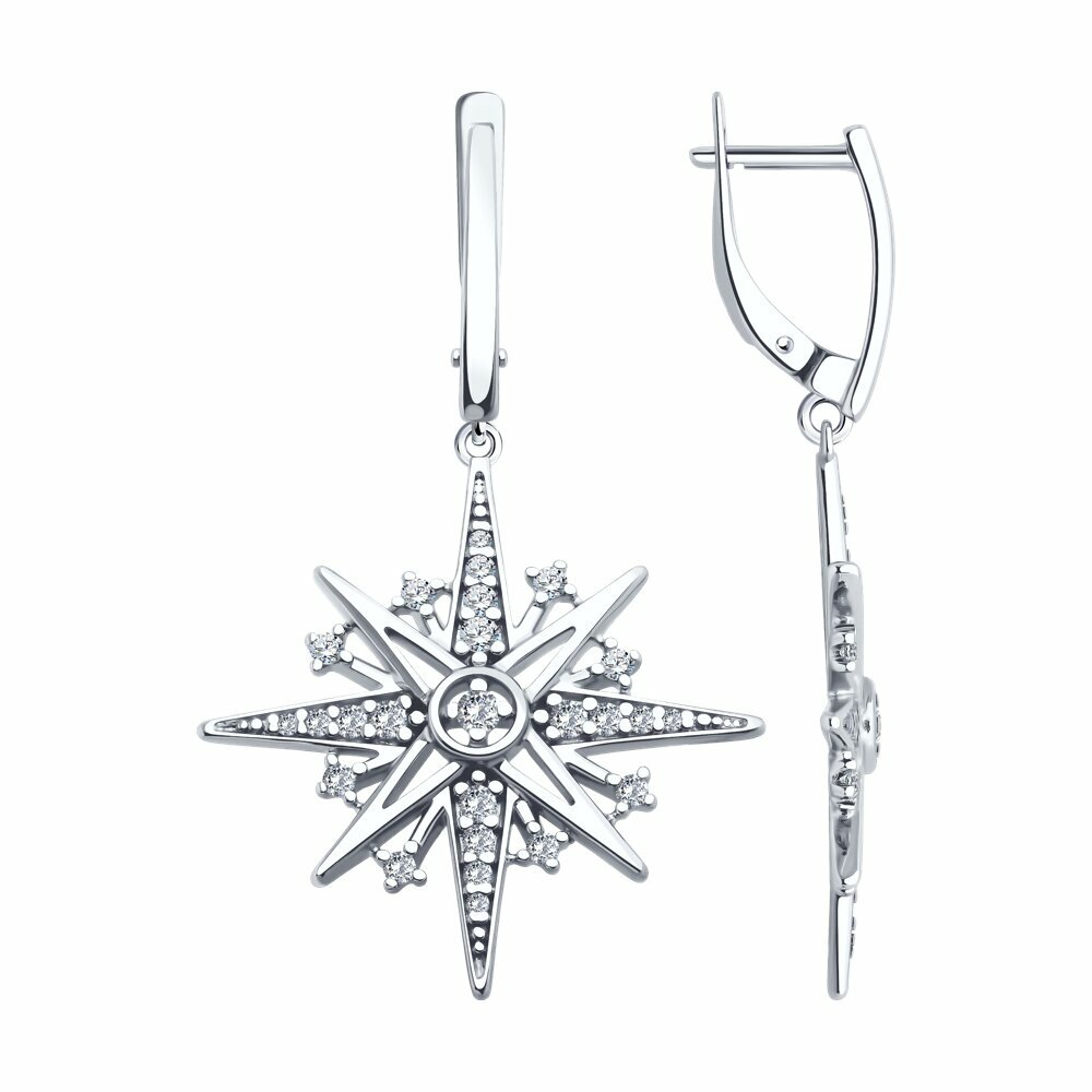 Серьги с подвесками Diamant, серебро, 925 проба, родирование, фианит