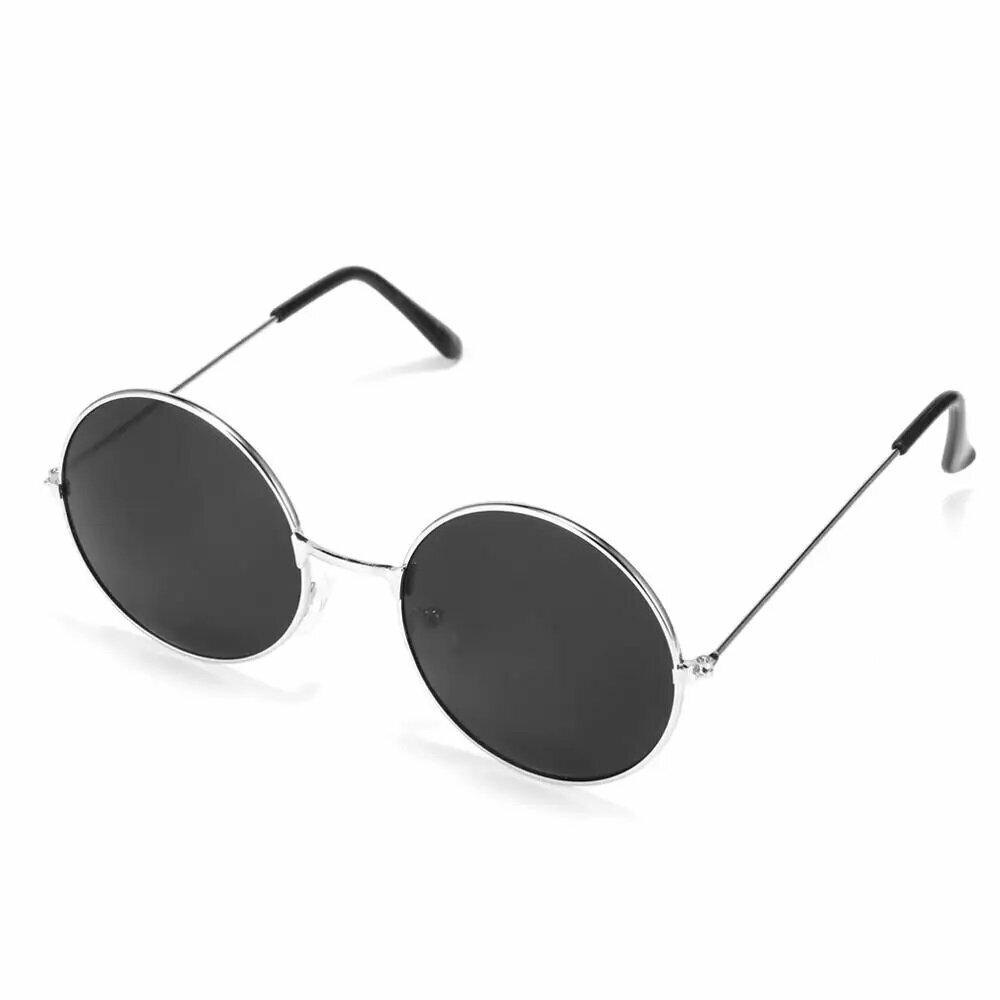 Солнцезащитные очки  Круглые солнцезащитные очки с черными линзами в серебристой металлической оправе / Очки стимпанк