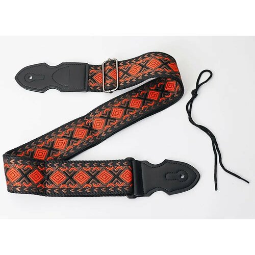Ремень для акустической и классической гитары с этническим рисунком. Хлопок. 150 см. Оранжевый ромб
