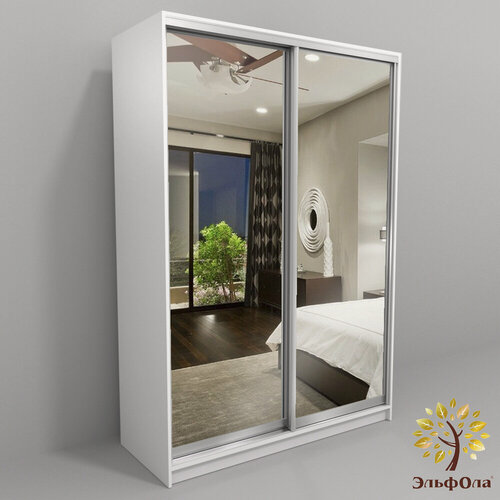 Изображение товара Шкаф-купе ЭльфОла "Элеганс" 180х45х220 см, белый шагрень, зеркальные фасады