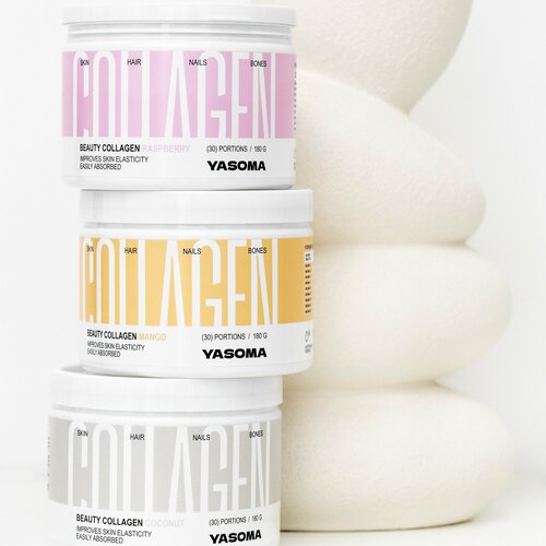 Пептидный коллаген порошок морской YASOMA со вкусом яблока и витамином С Д3 А Е B добавка для кожи и волос препарат для суставов и связок 180 г растворимое спортивное питание 30 порций 499₽