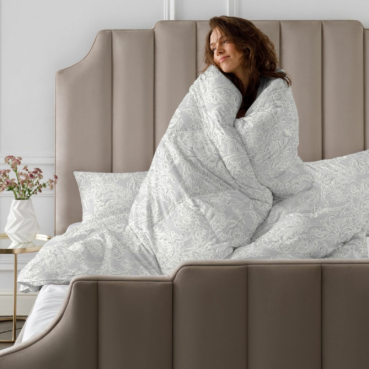 Одеяло 1.5 спальное Guten Morgen Fluffy Relax Silver, наполнитель - гусиный пух, перо, чехол - тик