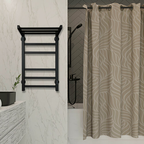 Изображение товара Полотенцесушитель электрический с полкой 70/40 таймер, скрытый монтаж, универсальное подключение, Черный муар