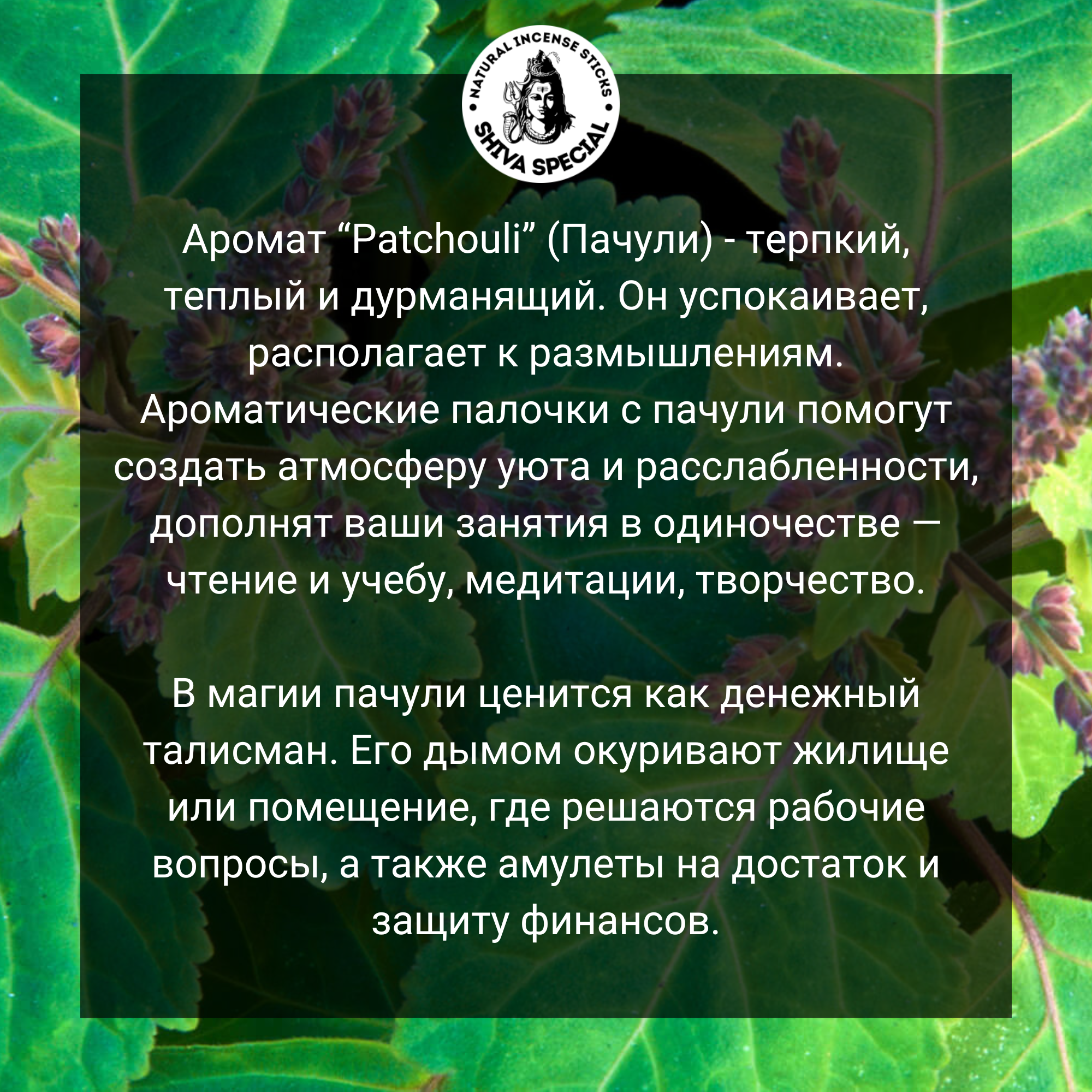 PATCHOULI индийские благовония-палочки (Shiva Special) — фото 1