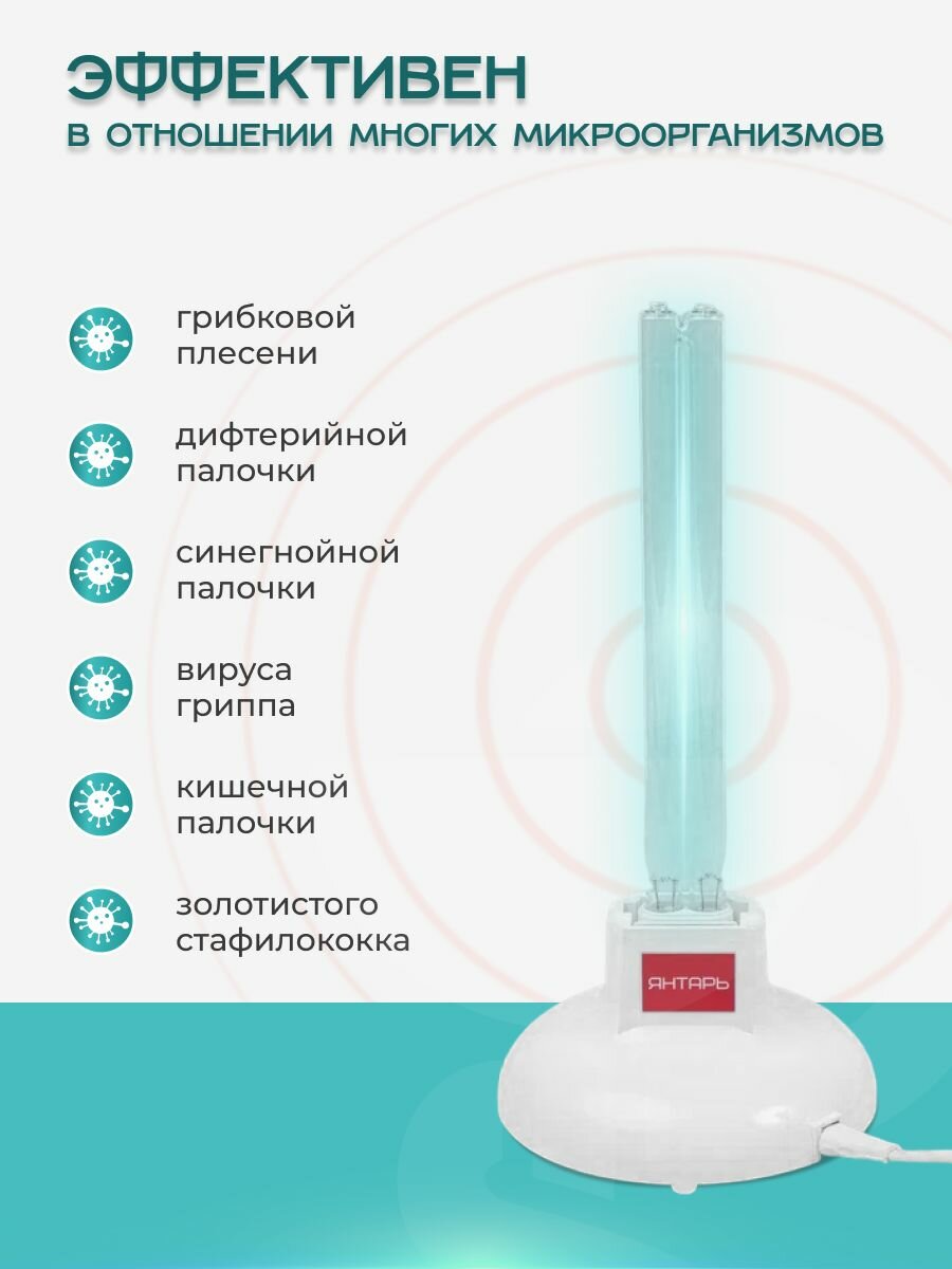 Изображение Облучатель бактерицидный Янтарь Антивирус 011 эконом(без очков) / Кварцевый / Ультрафиолетовый
