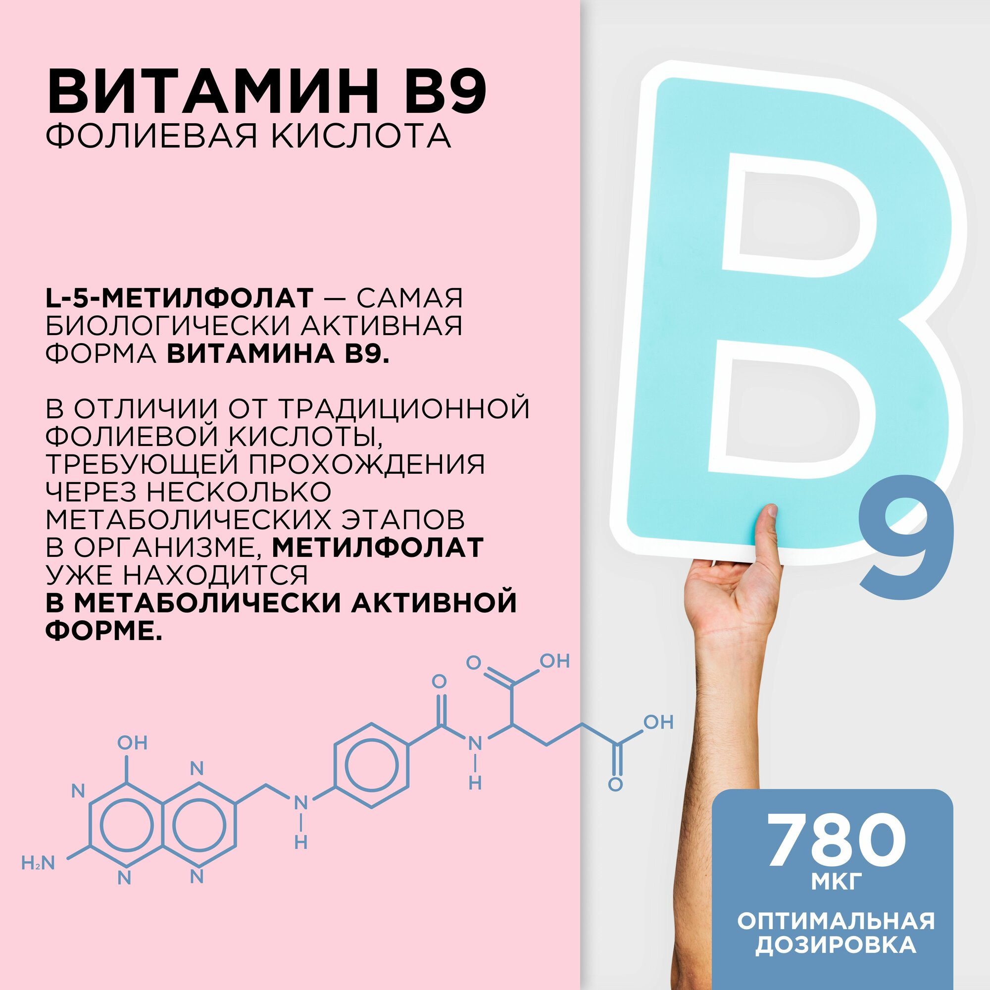 Картинки Метилфолат 780 мкг PROTEIN.COMPANY, фолиевая кислота, витамин В9/Б9, 90 таблеток