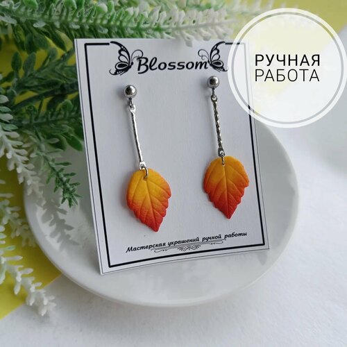 Серьги с подвесками BLOSSOM, размер 80 мм, красный, желтый