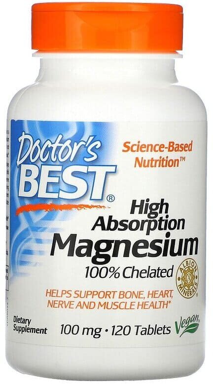 Doctor's Best High Absorption Magnesium Lysinate Glycinate 100% Chelated 100 мг 120 таблеток