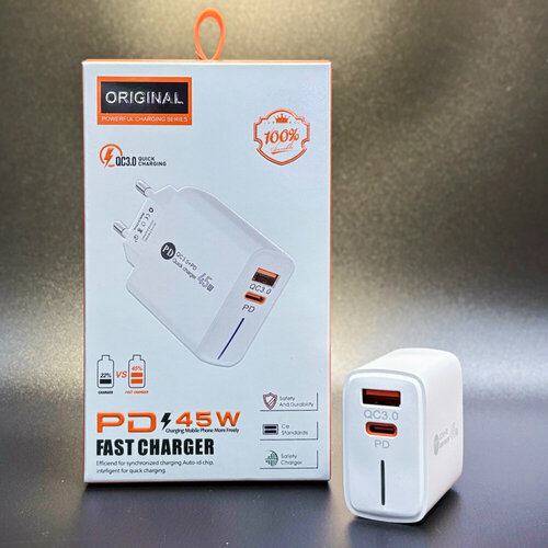 Зарядное устройство для iPhone 45 Вт, USB и Type C, быстрая зарядка
