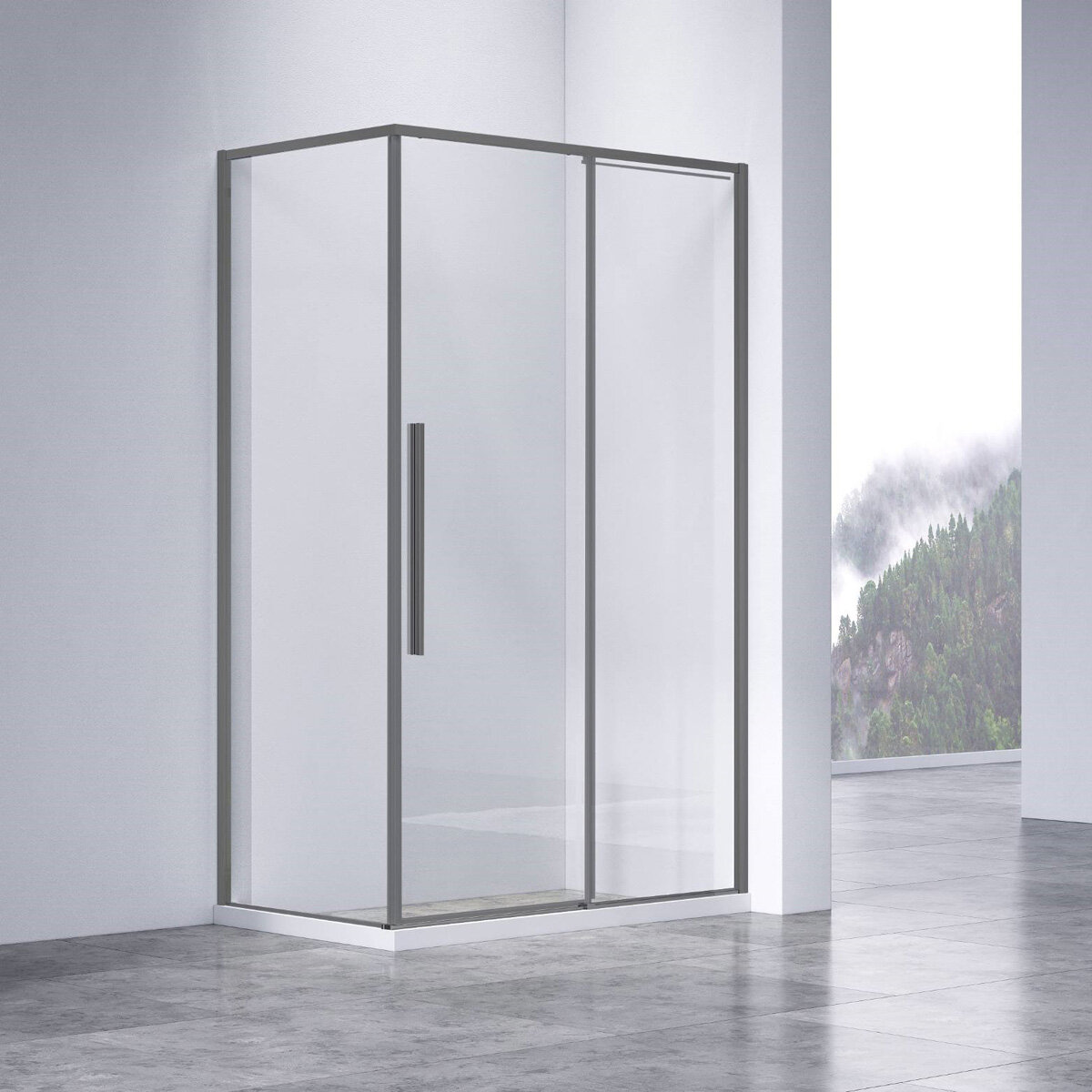 Душевой уголок Vincea Slim-N VSR-4SN9014CLGM, 1400х900 мм, вороненая сталь, стекло прозрачное