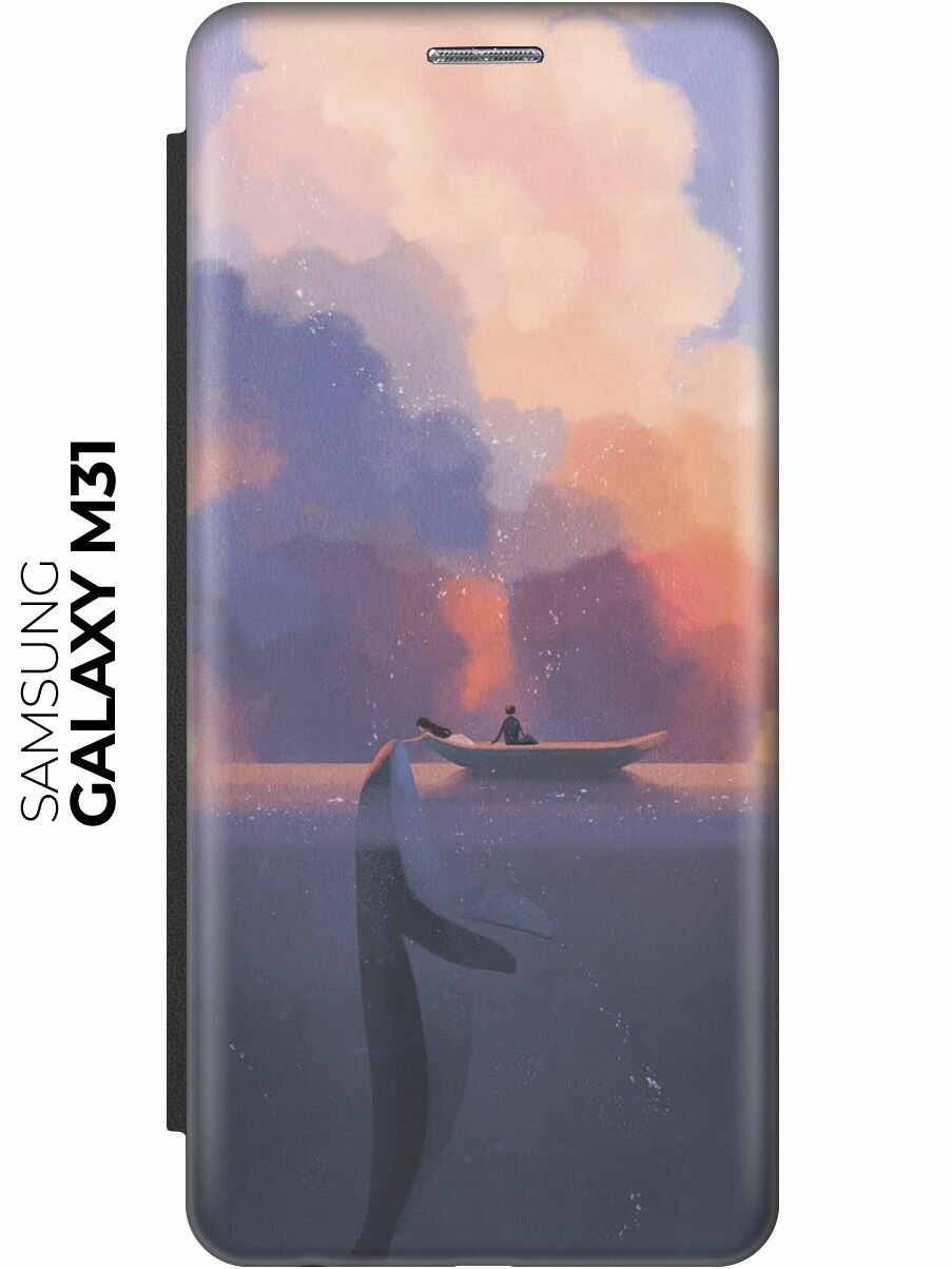 Чехол-книжка Кит и облака на Samsung Galaxy M31 / Самсунг М31 черный