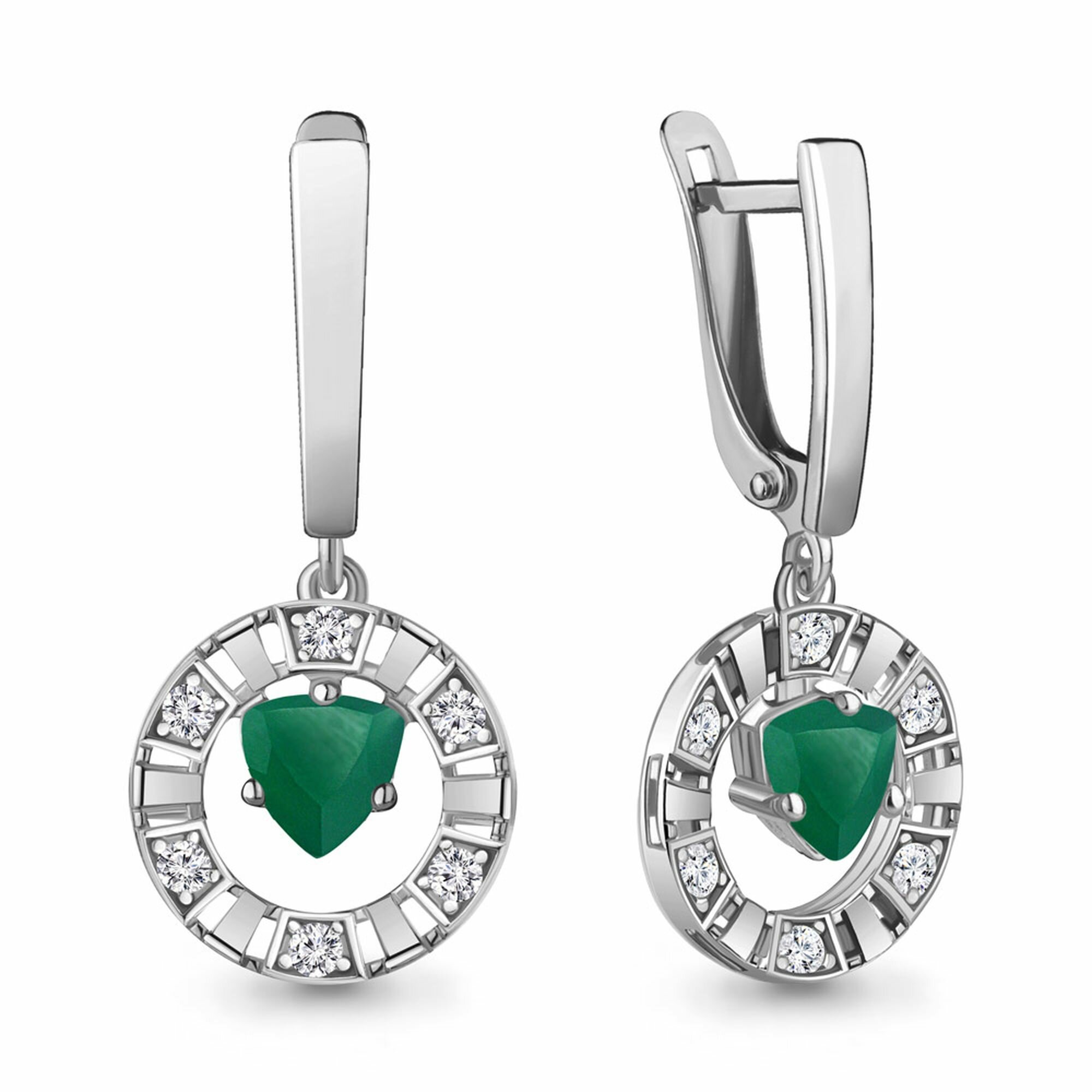 Серьги Diamant online, серебро, 925 проба, родирование, агат, фианит, длина 3.2 см, , бирюзовый
