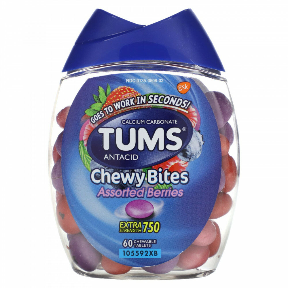 Tums антацид жевательные таблетки ассорти ягод 750 мг 60 жевательных таблеток