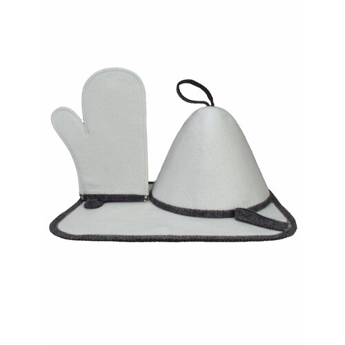 Набор для бани и сауны шапка, варежка, коврик 3 предмета белый