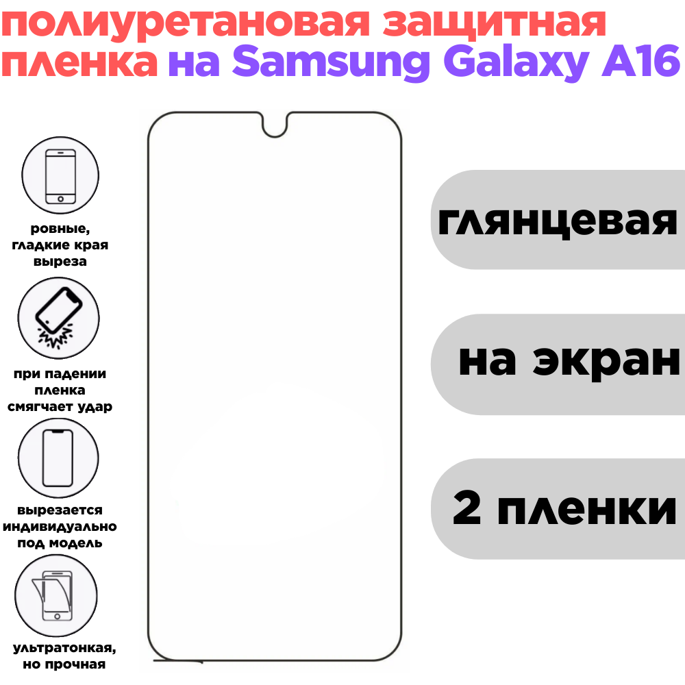 Комплект 2 шт. Гидрогелевая полиуретановая защитная пленка для Samsung Galaxy A16, глянцевая
