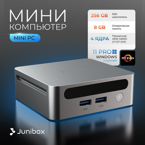 Мини ПК JuniBox i12 AMD Ryzen 5 5600H (3.3 ГГц), RAM 16ГБ, SSD 512ГБ, AMD Radeon RX Vega 7, Windows 11 Pro, серебристый