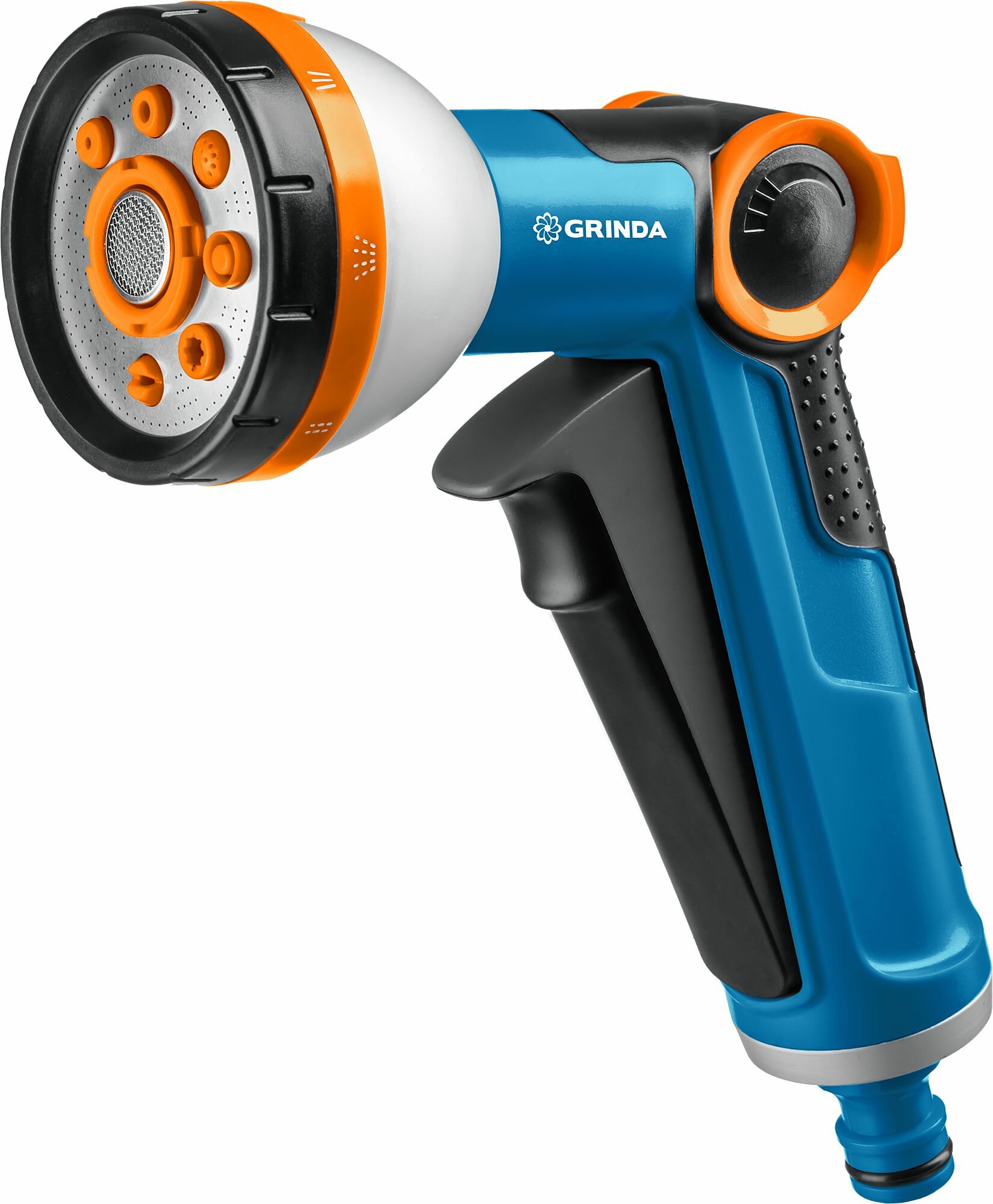 Изображение Двухкомпонентный поливочный пистолет GRINDA X-8, с регулятором напора, 8 режимов, курок спереди, PROLine (8-427145)