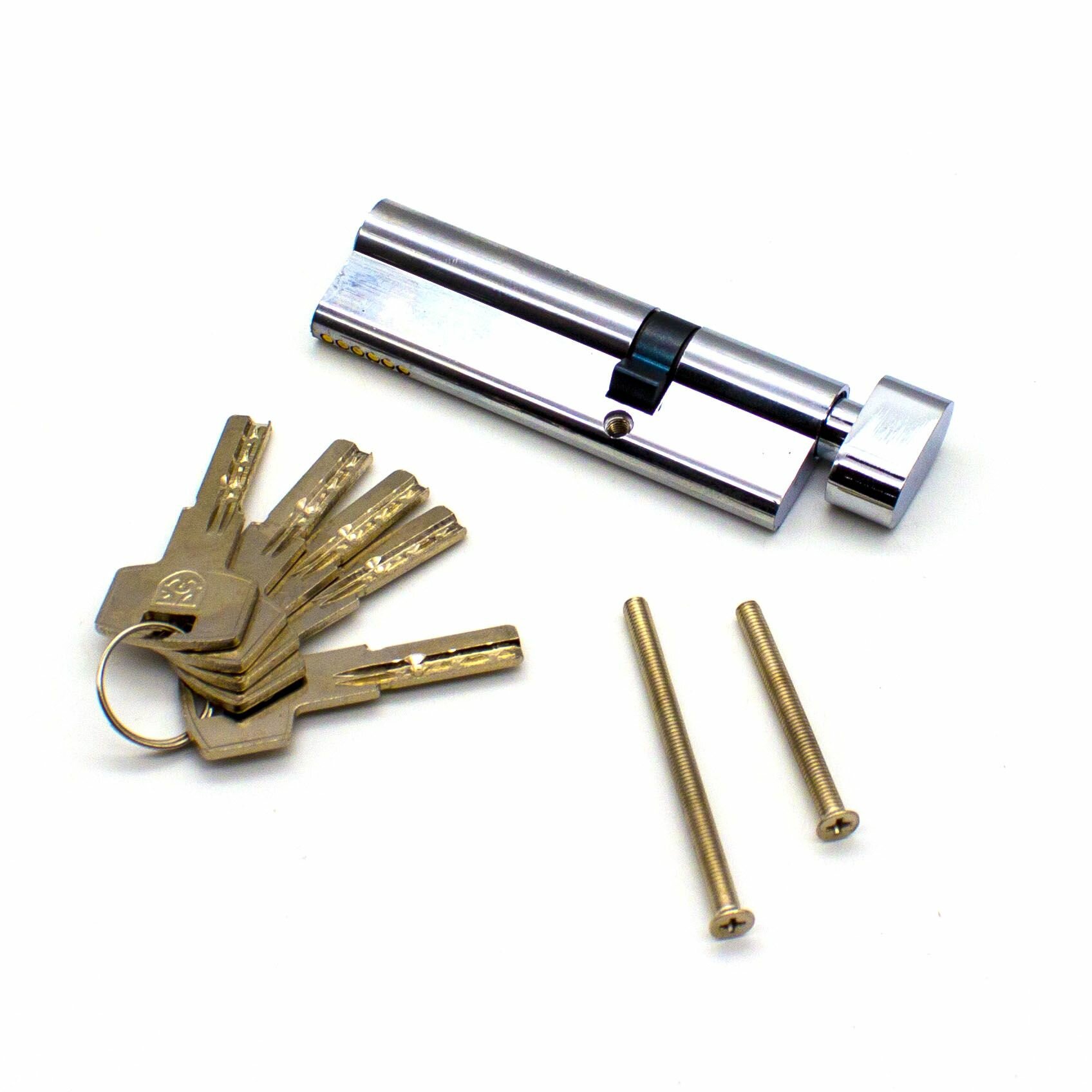 Цилиндр замка с вертушкой DWF Profi 100 мм (65x35) 5 ключей перфоключ хром