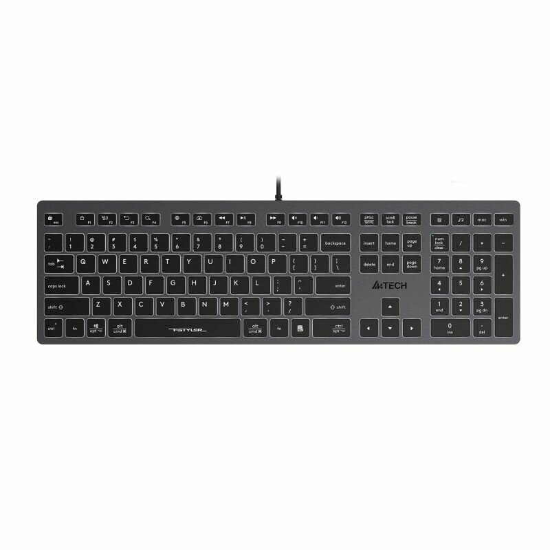 Клавиатура A4Tech "Fstyler", Slim, серая, USB, LED (FX60H GREY/WHITE)