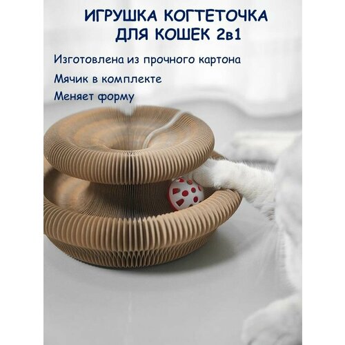 Игрушка когтеточка для кошек картонная с шариком, складная на магнитах