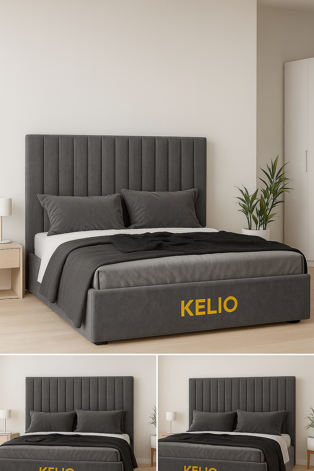 Кровать двуспальная 180х200 Vera ортопедическая, подъемный механизм, ящики для белья, серый