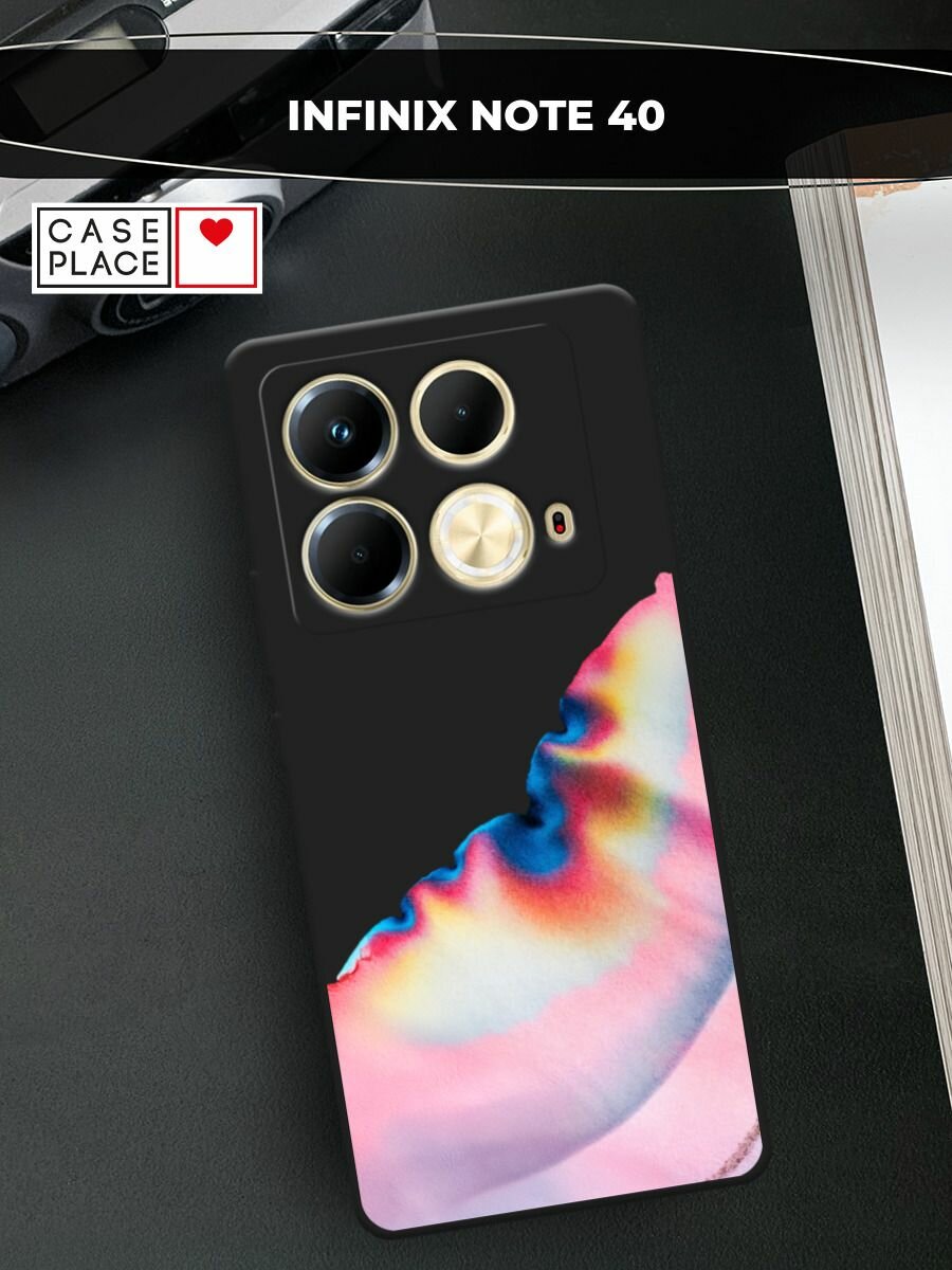 Черный матовый чехол на Infinix Note 40 / Инфиникс Нот 40 с принтом Розовая акварель