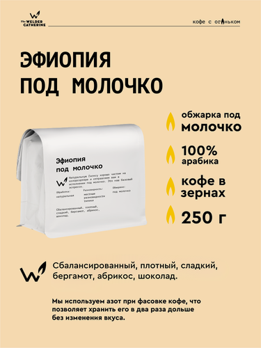 Изображение товара Кофе в зернах Сварщица Екатерина "Эфиопия под молочко" - 250 гр