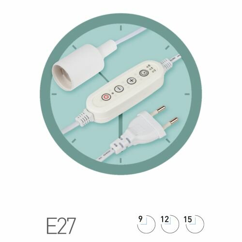 Светильник для растений FITO-Time Holder под лампу Е27 с проводом 1.5м и таймером для фитоламп Эра, ЭРА Б0059882 (1 шт.)