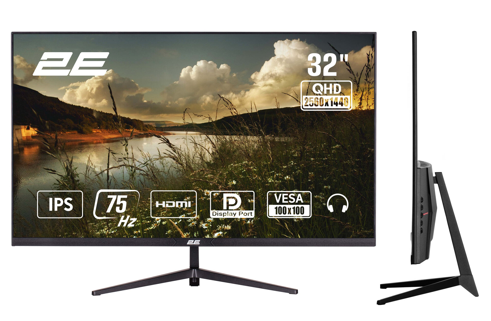 Монитор 2E 31.5" D3224B 2xHDMI, DP, IPS, 2560x1440, 75Hz, 5мс, FreeSync