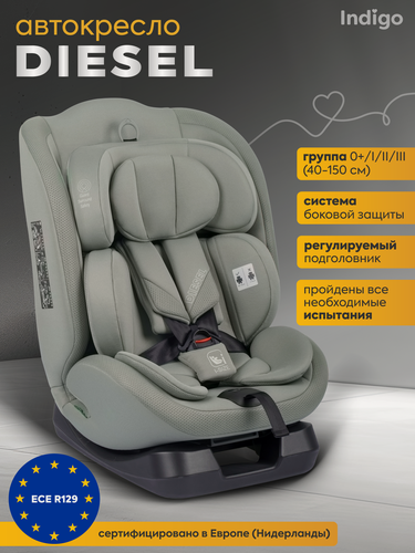 Изображение товара Детское автокресло Indigo Diesel , группа 0/1/2/3 (до 36 кг), до 12 лет, зеленый