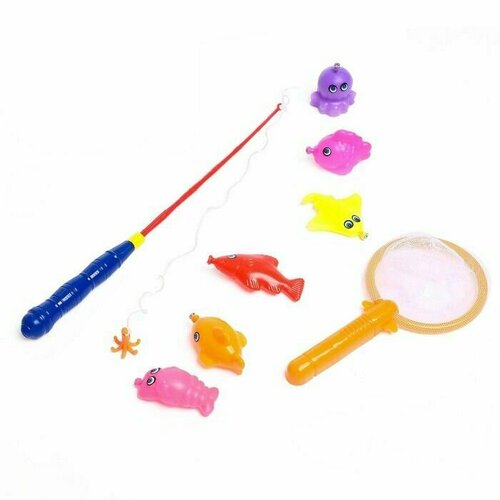 Магнитная рыбалка для детей Морские жители, 1 удочка , 1 сачок, 6 игрушек, магнитная рыбалка детская 2 удочки