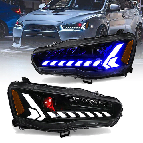 Тюнинг фары для Mitsubishi Lancer X FULL LED “AUDI STYLE” DEMON EYE / черные