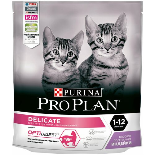 Сухой корм Pro Plan для котят с чувствительным пищеварением или с особыми предпочтениями в еде, с высоким содержанием индейки 400 г х 4 шт