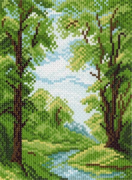 Канва с нанесенным рисунком Матренин Посад "Лесной ручей", для вышивания крестом, 16 х 20 см