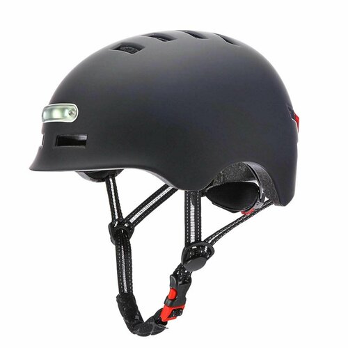 Шлем для велосипеда, электросамоката, гироскутера с подсветкой и фонарем (Черный)