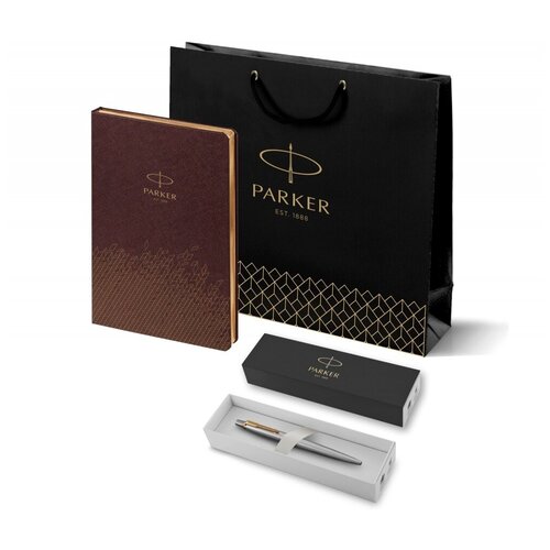 Подарочный набор: Шариковая ручка Parker Jotter Essential, St. Steel GT и Ежедневник недатированный, коричневый