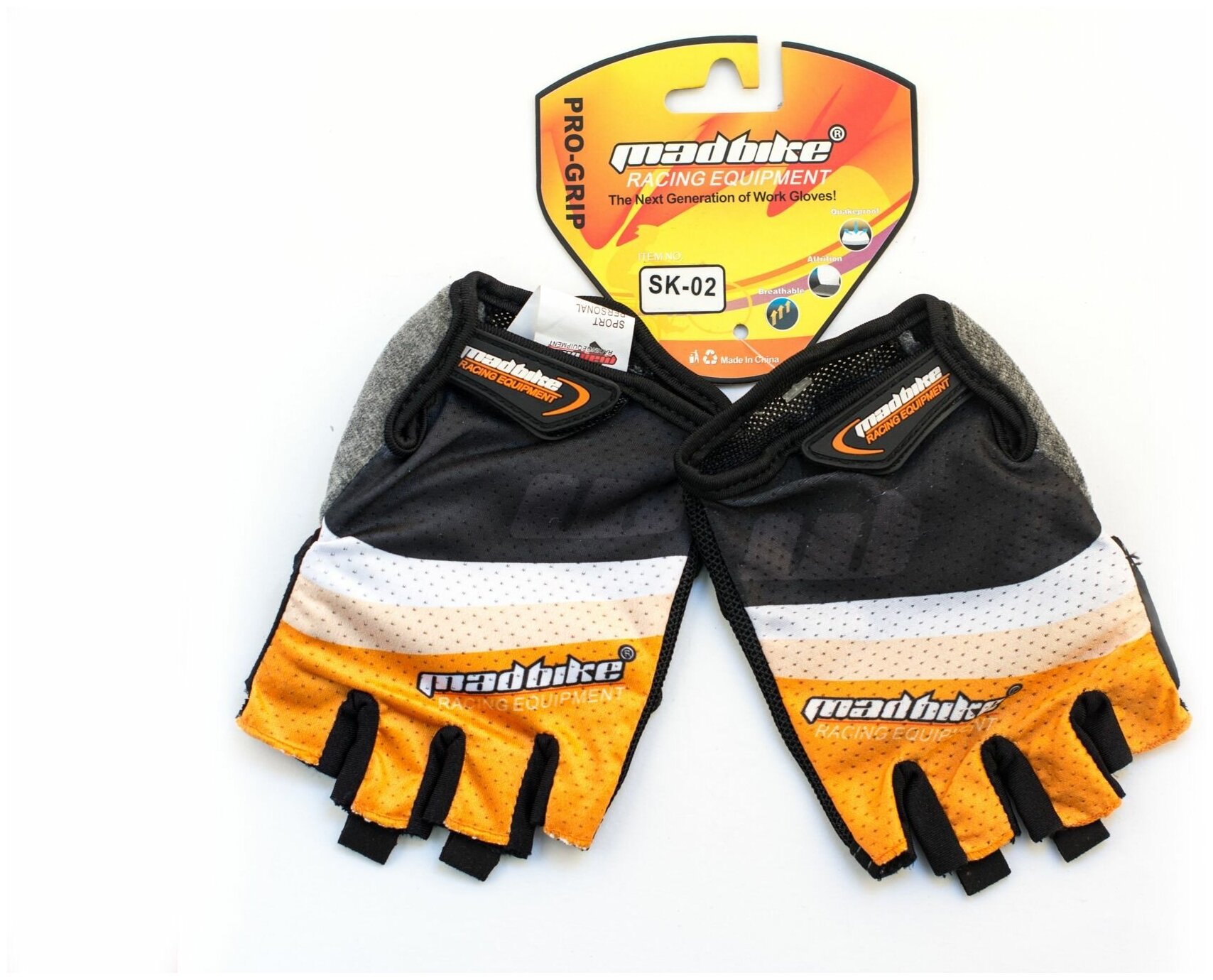 Перчатки без пальцев ( size: L, чёрный-оранжевый ) "MADBIKE"