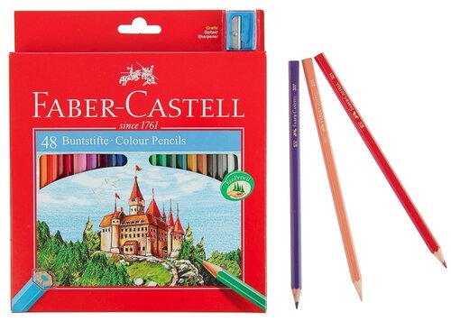 Цветные карандаши FABER-CASTELL EcoPencil 48 цветов Замок, шестигранные, защита от поломок, с точилкой