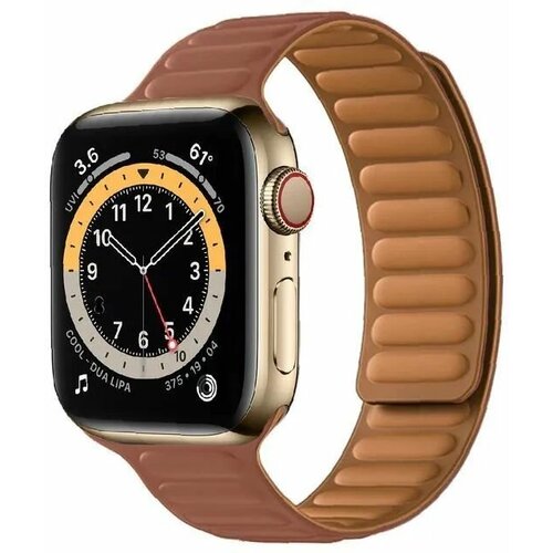 Премиум кожаный ремешок на магнитной застежке для Apple Watch Series 1-8 - 38/40/41 мм (эпл вотч), коричневый премиум кожаный ремешок с регулировкой размера на магнитной застежке для apple watch series 1 8 38 40 41 мм эпл вотч темно синий
